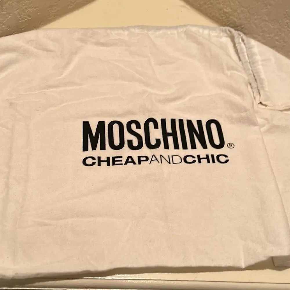 Moschino Top Handle Travel Tote Bag Deep Pinkish Red Leather Gold Hardware